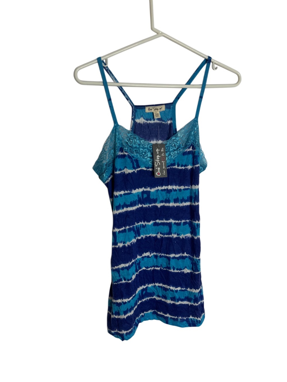 One Step Ahead Blue Tie-Dye Lace-Trim Cami
